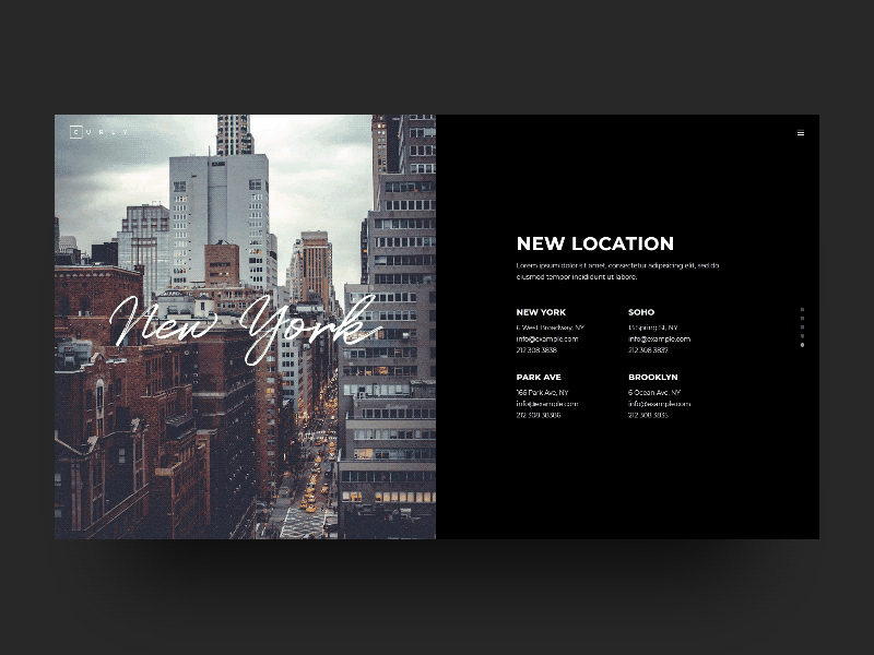 Curly Split Slider black and white creative designer elegant landing page portfolio shop showcase small business split screen ui ui ux web design wordpress