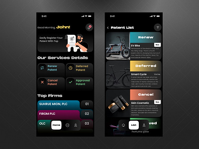 Patent Registration Platform Application android 12 app card clean design gradient illustration mobile mobile app patent patent app patent firm service tabbar trendy typography ui ui design uiux ux