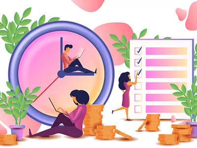 Time management design flat illustration management people team teamwork time vector workspace