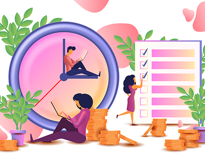 Time management design flat illustration management people team teamwork time vector workspace