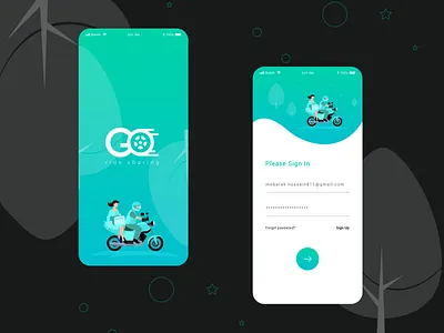 Ride Share App android app design clean creative illustration ios app motor bike app product design rideshare vector