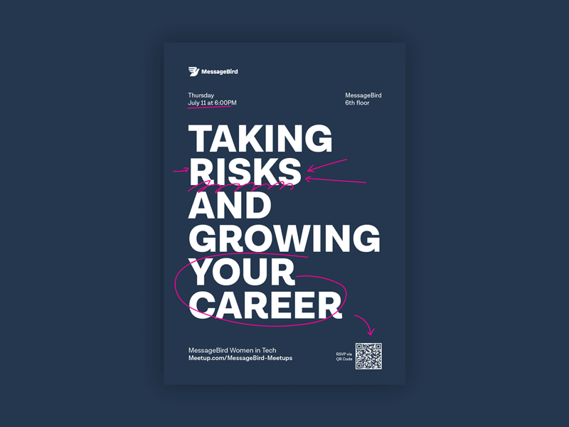 Women in Tech Meetup bird drawing gif graphic design graphic designer lettering meetup messagebird messages posca poster poster design posters tech women women in tech yellow