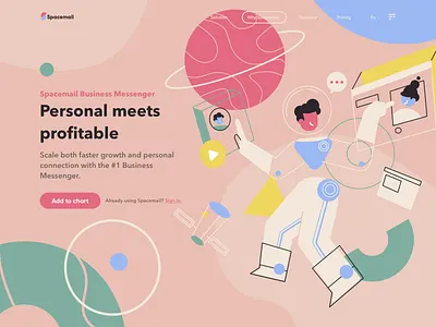 Spacemail Hero branding character design design email homepage icon illustration message message app onboard service website