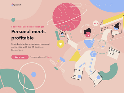 Spacemail Hero branding character design design email homepage icon illustration message message app onboard service website