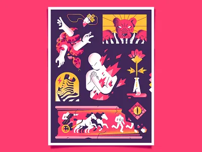 The Sinner character editorial enisaurus eye fire flames flower freelance frieze gradients hell hire horse illustration lion poster snake textures vector zebra