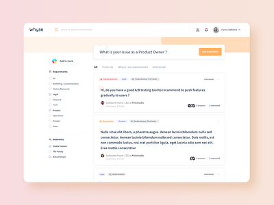 Whyse's new product answer answers ask cards community company desktop feedback filters interface product question questions share sketch tags ui uidesign user experience userinterface