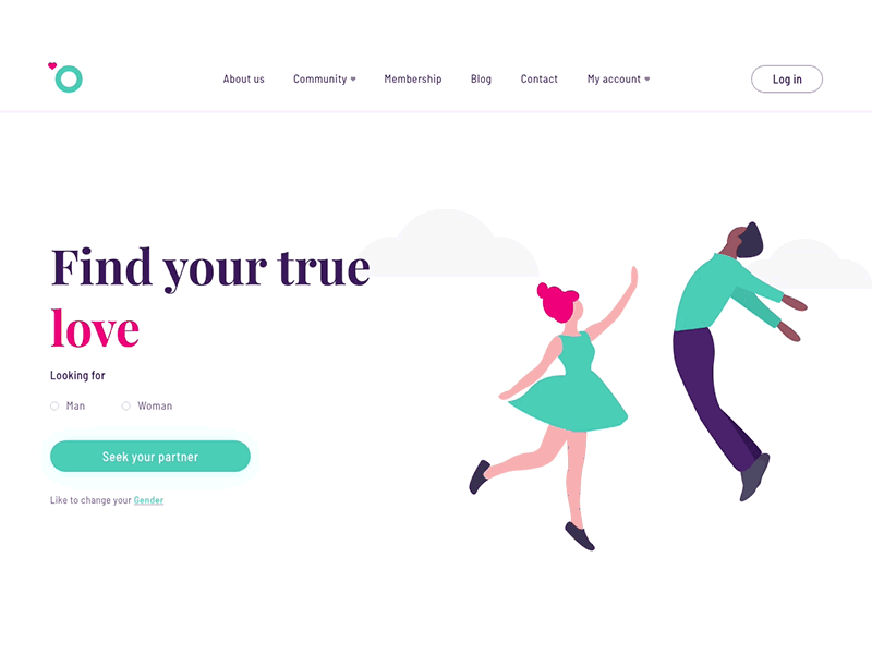 Dating App animation banner branding client datingapp design gender hero image illustration interaction landingpage minimal minimalistic partner seek service ui ux vector
