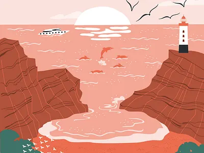 Cove beach illustration sunset vector vector illustration