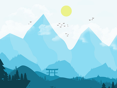 Landscape Flat Design | Blue Forest coreldraw design flat illustration flatdesign illustration photoshop