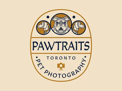 Pawtraits Logo Concept branding bulldog hand drawn illustration linework logo pet photography retro toronto typography vector vintage wiener dog