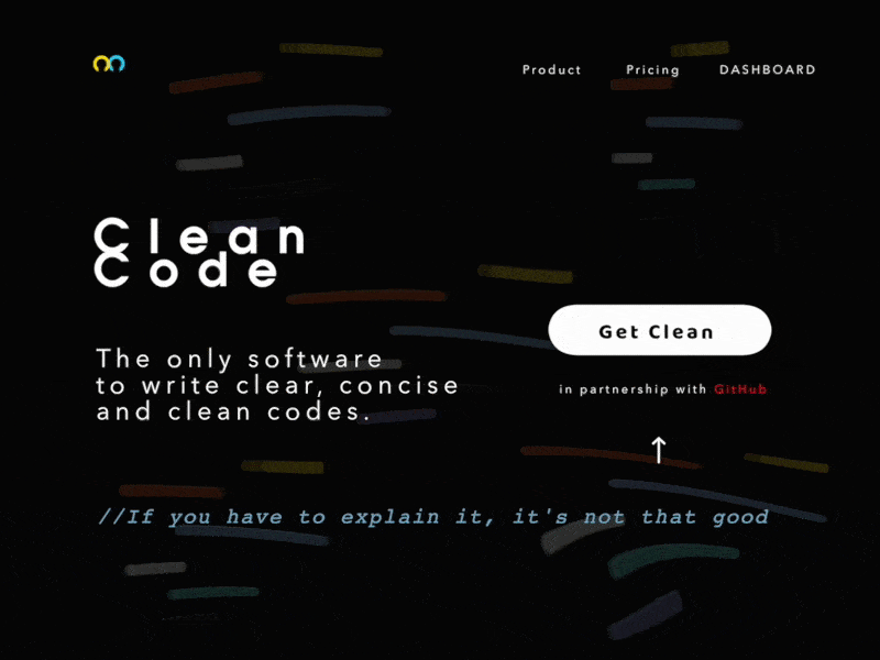 Clean code // Web landing page for developers 3d 3d animation 3d art animation code design developer icon illustration loading animation logo minimal typography ui ux vector web website