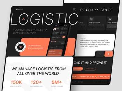 Logistics Landing Page cargo clean courier dark deliver delivery design freight landing page logistic logistics shipment shipping track tracking transport trucking web web design website