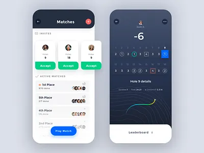 Light Mode + Interactive Scorecard app cards cards ui clean game golf ios minimal ui