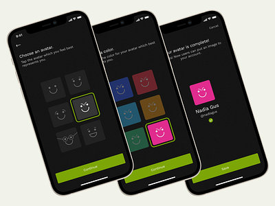 Quick Profile Onboarding Process app clean dark theme log in minimal mobile modern onboarding persona profile register sign up step by step steps ui upload photo user ux walkthrough welcome