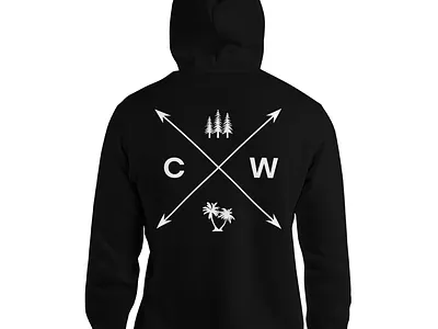 Palms to Pine Hoodie Design arrows clothing coastal fashion hoodie palms pines screen print startup wilderness