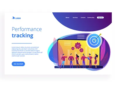Performance Tracking landing page template concept flat graphic design illustration landing page landingpage ui ui elements uikits ultraviolet vector violet web website design