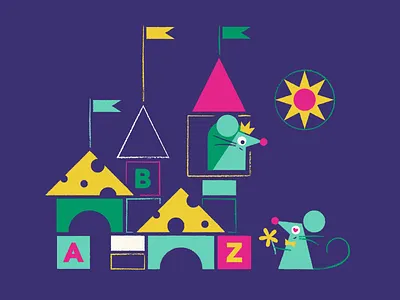 Rapunzel, Rapunzel, let down your gruyere 🧀 blocks castle character design cheese illustration love mice mouse princess rapunzel rat romance sun