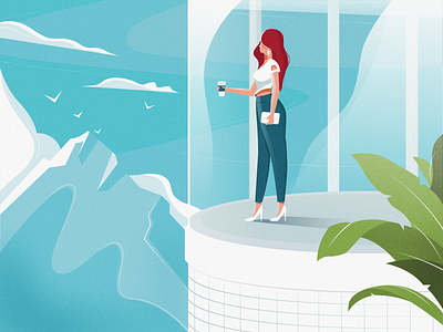 Good afternoon girl animation branding colors girl graphic design illustration illustrations mountains nature scene ui ux vector web website woman