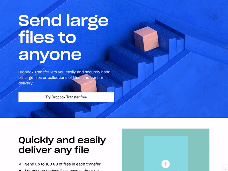 Dropbox Transfer landing page 3d art animations dropbox landing page product design