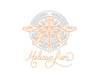 Melissa Luvs branding crest custom typography design dragonfly enclosure handwritten logo vector wip