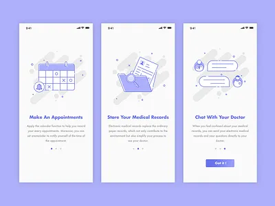Onboarding Design for Easy Medic app calendar chat design files illustration medical onboarding onboarding ui purple ui