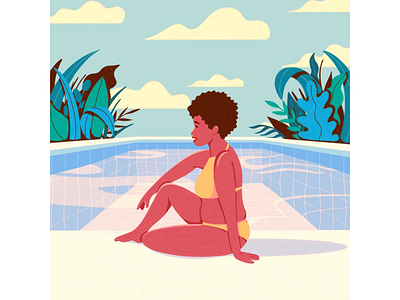 Golden Days clouds colorful garden illustration lazy days pool pretty procreate summer sun sun drenched water woman