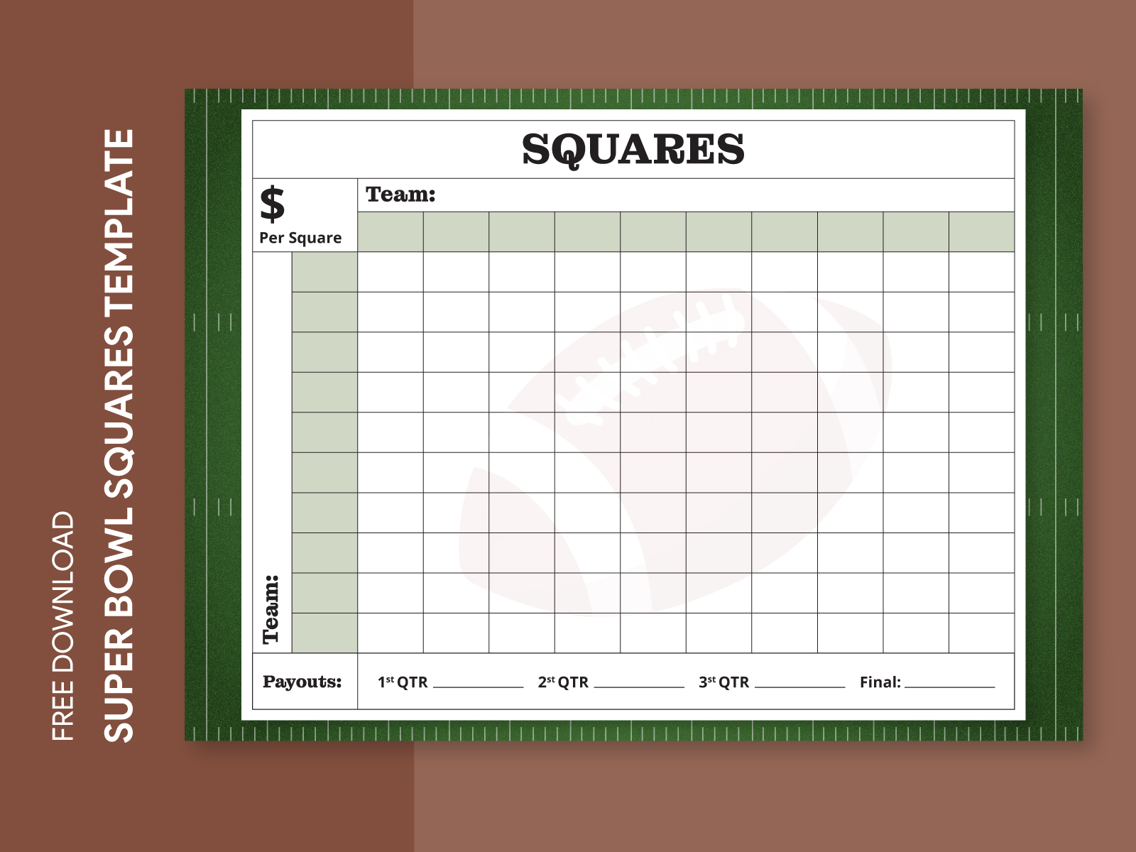 Super Bowl Squares 2023  Football Pool Squares Template to Download - Lines