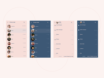 Messaging app 9 - Storage usage app design button flat helvetica neue icon interaction design mobile app pink typography ui ux vector