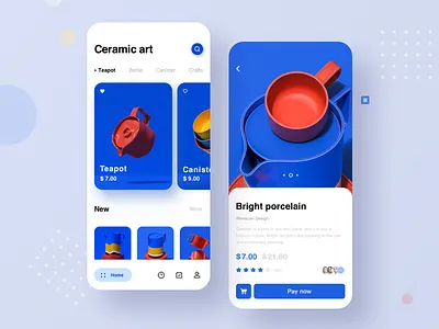Ceramic art App UI app blue ceramic decoration design embellishment image porcelain teapot transaction ui ux