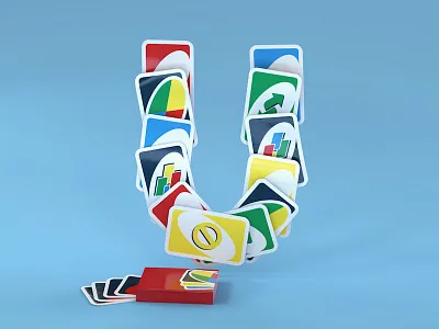U is for Uno 36 days of type 3d illustration 3d type 3d typography 90s art direction cards cgi childhood cinema 4d kids illustration lettering nostalgia octane render retro toys type design typography uno game vintage
