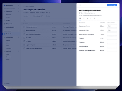 Slide-over Dialog for Recording Samples Dimensions blue dialog drawer fashion app figma form minimal modal product design saas slide over tabs ui ux design ux ui web app