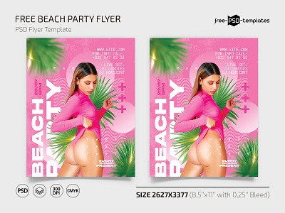 Free Beach Party Flyer Template + Instagram Post (PSD) beach event events flyer flyers free freebie party photoshop pink print psd template templates