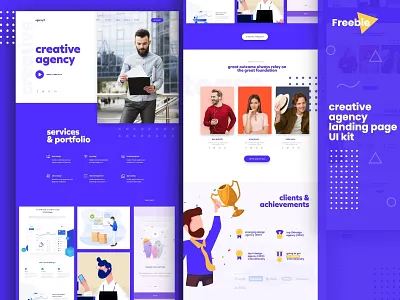 Creative agency landing page UI Freebie blue clean creative creative agency debut free free psd free xd freebie invitation landing page modern ui ux ui8
