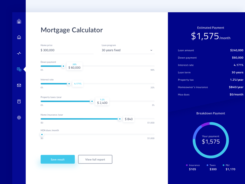 Mortgage calculator interface example
