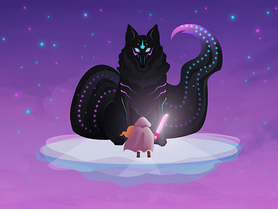 Cosmic Wolf cosmic creativity design fantastical girl gravit designer illustration magical girl sword vector warrior wolf