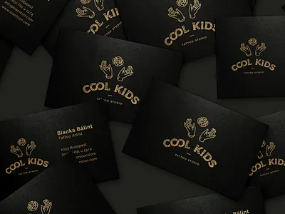 Cool Kids Business Cards art deco black and gold brand design branding business card floral graphic design hands identity identity design illustration inked logo luxury luxury brand tattoo tattoo artist tattoo studio type typography