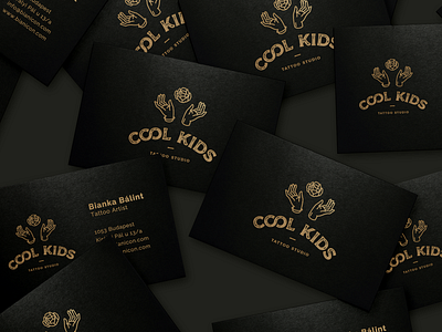 Cool Kids Business Cards art deco black and gold brand design branding business card floral graphic design hands identity identity design illustration inked logo luxury luxury brand tattoo tattoo artist tattoo studio type typography