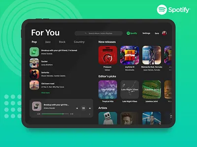 Spotify Redesign for iPad adobexd apple dark ios ipad ipad pro mockup ipados ipadpro mockup music redesign spotify ui