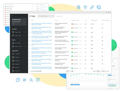 MarketMuse Overhaul clean icons informational product product design system design tables tool