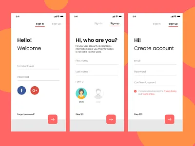 Login and Signup app application design design login page modern signup page ui