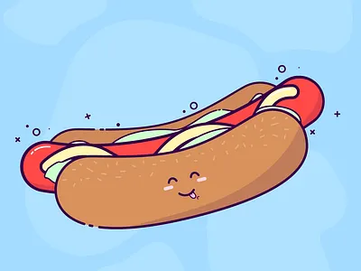 Hotdog character chicago cubs chicago dog cute design eating food happy hotdog illustration kawai kawaii meat vector