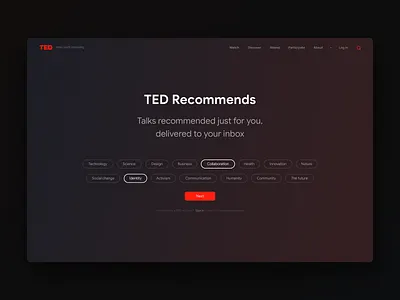 Tedx Recommends clean clear concept dark night mode red redesign ted tedx ui ux web