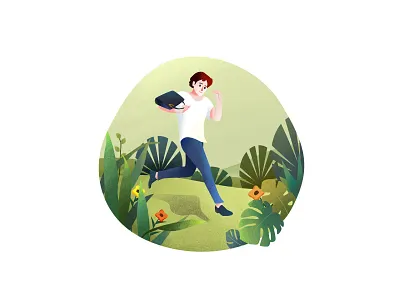 上班去（WORK） briefcase illustration man mountain road run take off