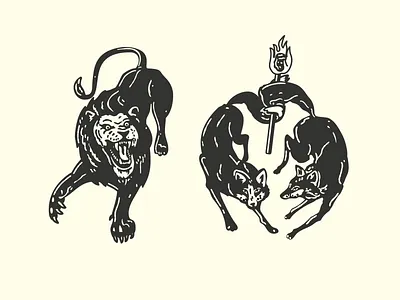 Detail of Illustrations animals fire fox foxes illustration lion retro torch vintage