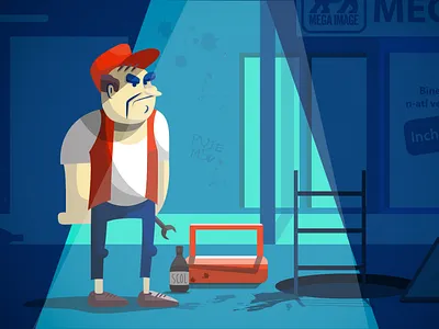 Night in the city bucharest cartoon character city illustration night vector worker