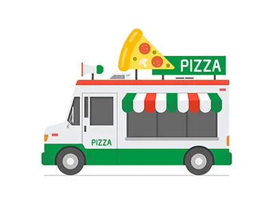 Pizza Food Truck car flat food foodtruck icon illustration logo pizza truck vector