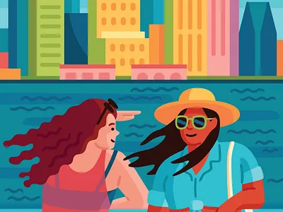 Governors Island Bound buildings ferry governors island illustration new york city summer vector water