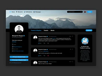 Daily UI 006 - User Profile pt 2 dailyui dark app dark mode dark theme dark ui design minimal twitter ui ux web web app web app design webdesign website