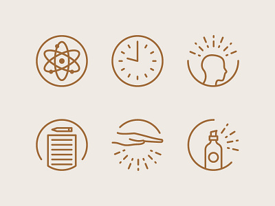 Custom Icons brain icon branding bronze cream design geometric hand icon icon illustration line art list icon minimal modern science science icon simple spray bottle spray bottle icon time icon ux
