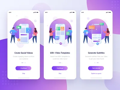 Veme.ly App - Onboarding app branding design exploration gradation gradient icon illustration mobile mobile app mobile ui onboarding onboarding illustration onboarding screen ui ux vector video video app